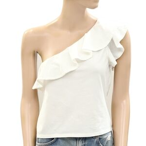 Maeve White Asymmetrical Ruffled Blouse‎